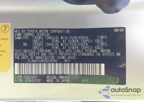 2005 Lexus Rx 330 from USA, damaged, VIN JTJHA31U450074996